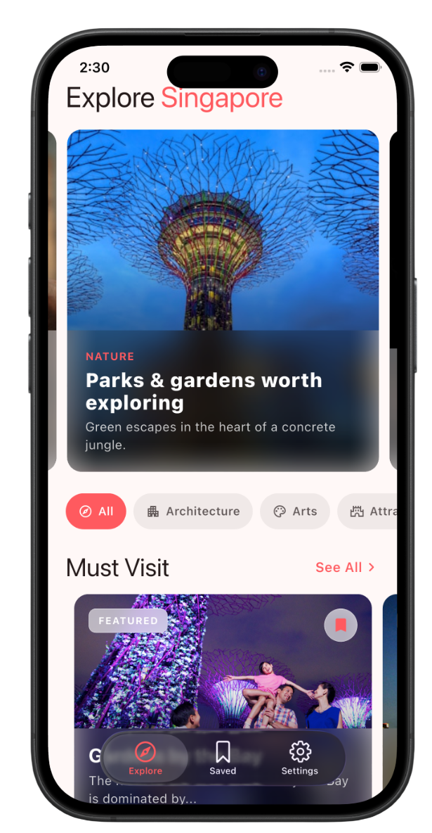 Explore SG home screen